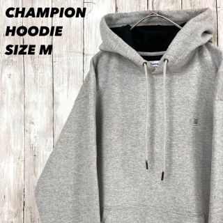 チャンピオン(Champion)の霜降りグレー　アメリカ古着チャンピオン　ワンポイントしロゴスエットパーカーM男女(パーカー)