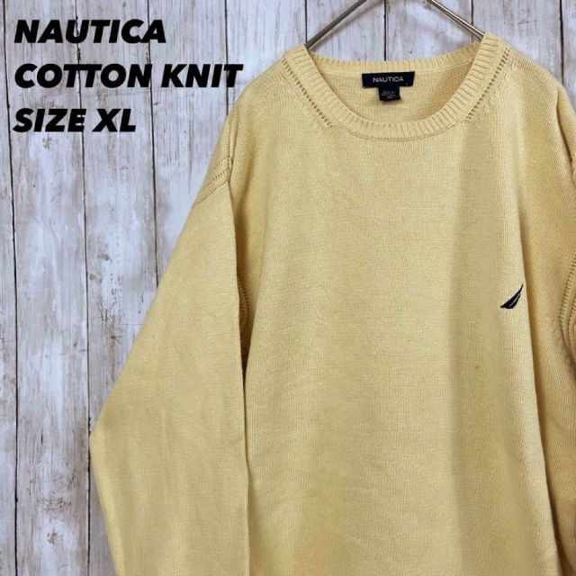 アメリカ古着NAUTICAノーティカ ワンポイント刺繍ロゴコットンニット