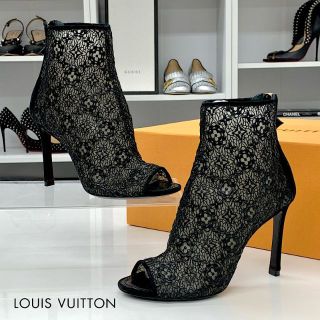 ルイヴィトン(LOUIS VUITTON)の5868 ヴィトン レース モノグラム オープントゥ ショートブーツ ブラック(ブーツ)