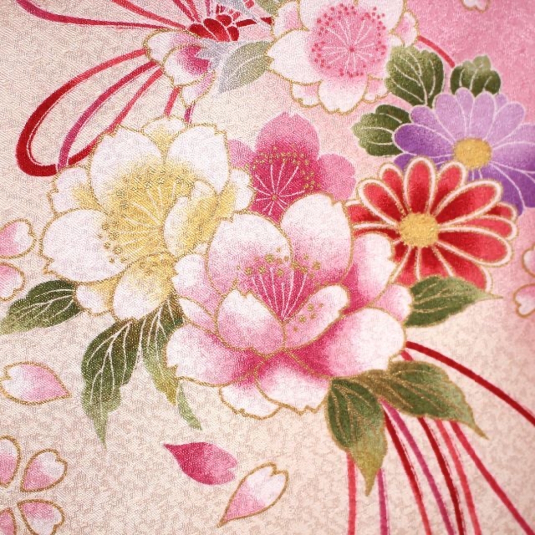 袴用着物 二尺袖 小振り袖 卒業式 ロング丈 ピンク 洗える 花 ジュニア着物着物