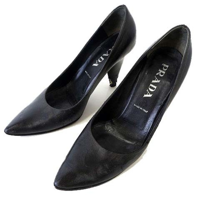 PRADA - プラダ PRADA パンプス 本革 レザー イタリア製 37.5 黒 24cm