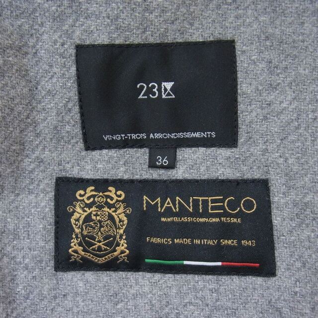 ニジュウサンク 23区 ノーカラージャケット 6981014 MANTECO リバー ノーカラー ショート ウール コート ジャケット グレー系 36【極上美品】 3