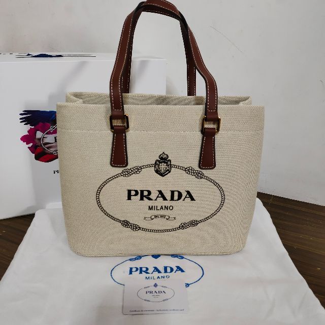 PRADA - プラダ　リネンブレンド　レザー　トートバッグ 1BG356