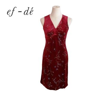 エフデ(ef-de)のef-de エフデ　ワンピース　ドレス　赤　花柄　ベロア　ロング　サイズ2(その他ドレス)