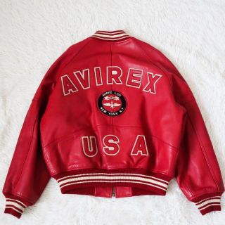 AVIREX/アヴィレックス レザースタジャン レッド メンズXL ゆるダボ
