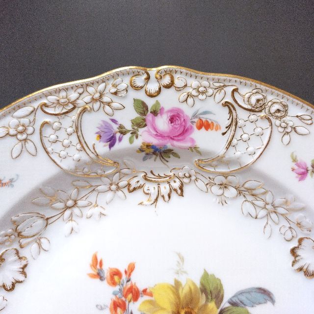 マイセン Meissen 1880-90年 金彩マルセイユ花絵 ディナープレート-