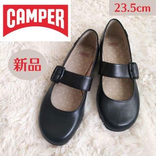 カンペール(CAMPER)の新品✨カンペール CAMPER ストラップ フラット パンプス 23.5 黒(ハイヒール/パンプス)