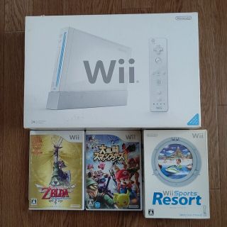 ニンテンドウ(任天堂)のNintendo Wii RVL-S-WD 本体 ゲームソフト3個 リモコン個(家庭用ゲーム機本体)