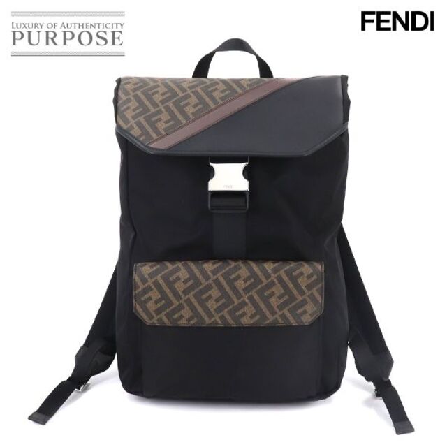 未使用 展示品 フェンディ FENDI ズッカ柄 バックパック リュックサック ナイロン PVC ブラック ブラウン 7VZ045 シルバー 金具 VLP 90181138