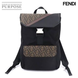 フェンディ(FENDI)の未使用 展示品 フェンディ FENDI ズッカ柄 バックパック リュックサック ナイロン PVC ブラック ブラウン 7VZ045 シルバー 金具 VLP 90181138(バッグパック/リュック)