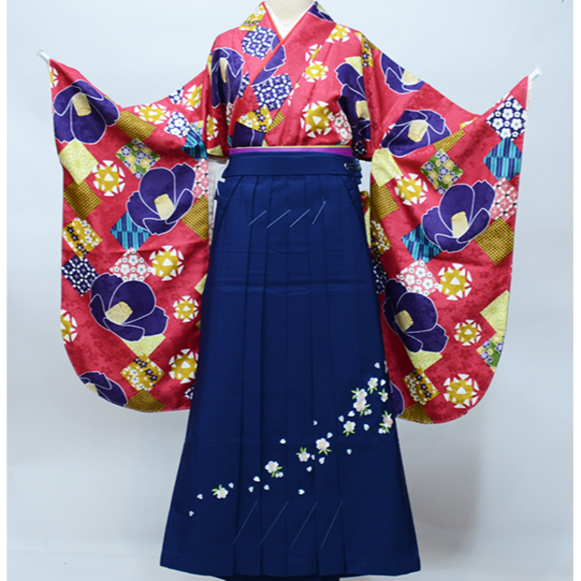 着物袴セット ジュニアへ直し 135～150cm 椿 袴色変更可 NO36046のサムネイル