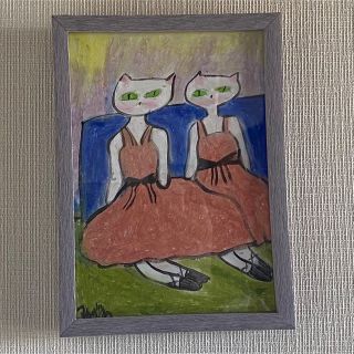 絵画 。原画【休憩室でバレエを踊る2匹の美しい白猫ちゃん】(絵画/タペストリー)