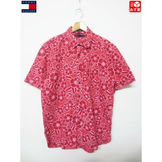 トミーヒルフィガー(TOMMY HILFIGER)のトミー ヒルフィガー/TOMMY HILFIGER コットン アロハシャツ 半袖 花 総柄  サイズ：L レッド系 【中古】(シャツ)