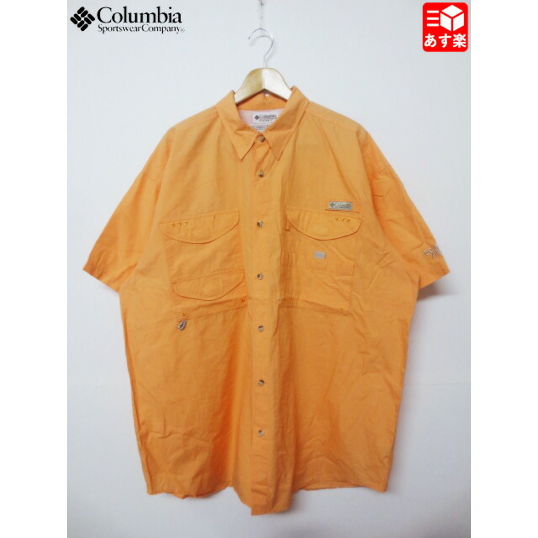 Columbia(コロンビア)のコロンビア/Columbia PFG コットン シャツ 半袖 袖刺繍入り サイズ：XL オレンジ【Performance Fishing Gear】古着 【中古】【BIG SIZE/ビッグサイズ】 メンズのトップス(シャツ)の商品写真