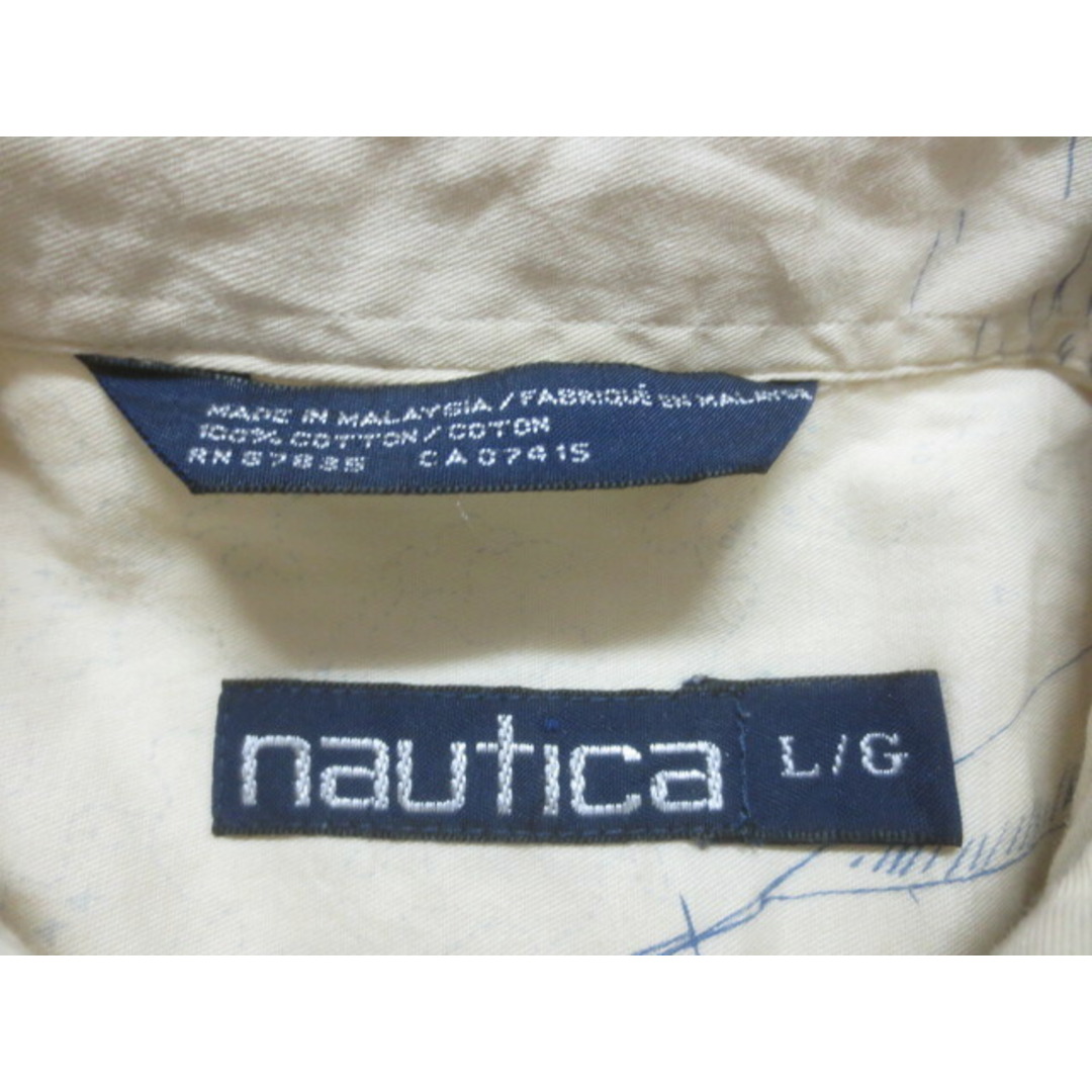 NAUTICA(ノーティカ)のノーティカ/NAUTICA コットン ボタンダウン シャツ 半袖 ヨット・地図 総柄 サイズ：L イエローベージュ系古着 【中古】 メンズのトップス(シャツ)の商品写真