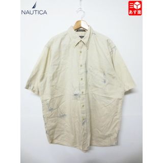 ノーティカ(NAUTICA)のノーティカ/NAUTICA コットン ボタンダウン シャツ 半袖 ヨット・地図 総柄 サイズ：L イエローベージュ系古着 【中古】(シャツ)