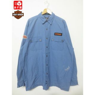 ハーレー・ダビッドソン HARLEY-DAVIDSON ワーク シャツ 長袖 ワッペン付き サイズ：XL ブルーグレー系古着 【中古】【BIG SIZE/ビッグサイズ】(シャツ)