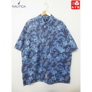 ノーティカ(NAUTICA)のノーティカ/NAUTICA JEANS COMPANY コットン アロハ シャツ 半袖 植物 総柄 サイズ：L ネイビー古着 【中古】(シャツ)