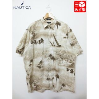 ノーティカ(NAUTICA)のノーティカ/NAUTICA コットン アロハ シャツ 半袖 ヤシの木・ヨット・港 総柄 サイズ：XL ベージュ系古着 【中古】(シャツ)