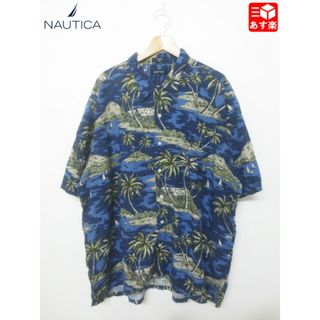 ノーティカ(NAUTICA)のノーティカ/NAUTICA レーヨン アロハ シャツ 半袖 ヤシの木・島・ヨット 総柄 サイズ：XL ネイビーベース古着 【中古】【BIG SIZE/ビッグサイズ】(シャツ)