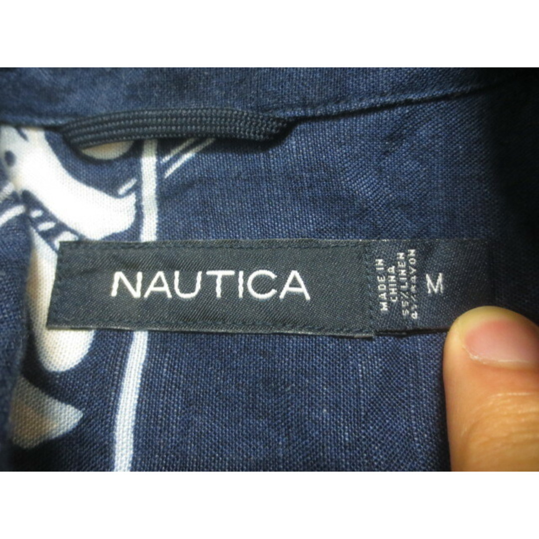 NAUTICA(ノーティカ)のノーティカ/NAUTICA リネン×レーヨン アロハ シャツ 半袖 花・植物 総柄 サイズ：M ネイビー×ライトブルー×ホワイト古着 【中古】 メンズのトップス(シャツ)の商品写真