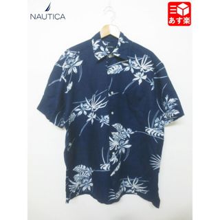 ノーティカ(NAUTICA)のノーティカ/NAUTICA リネン×レーヨン アロハ シャツ 半袖 花・植物 総柄 サイズ：M ネイビー×ライトブルー×ホワイト古着 【中古】(シャツ)