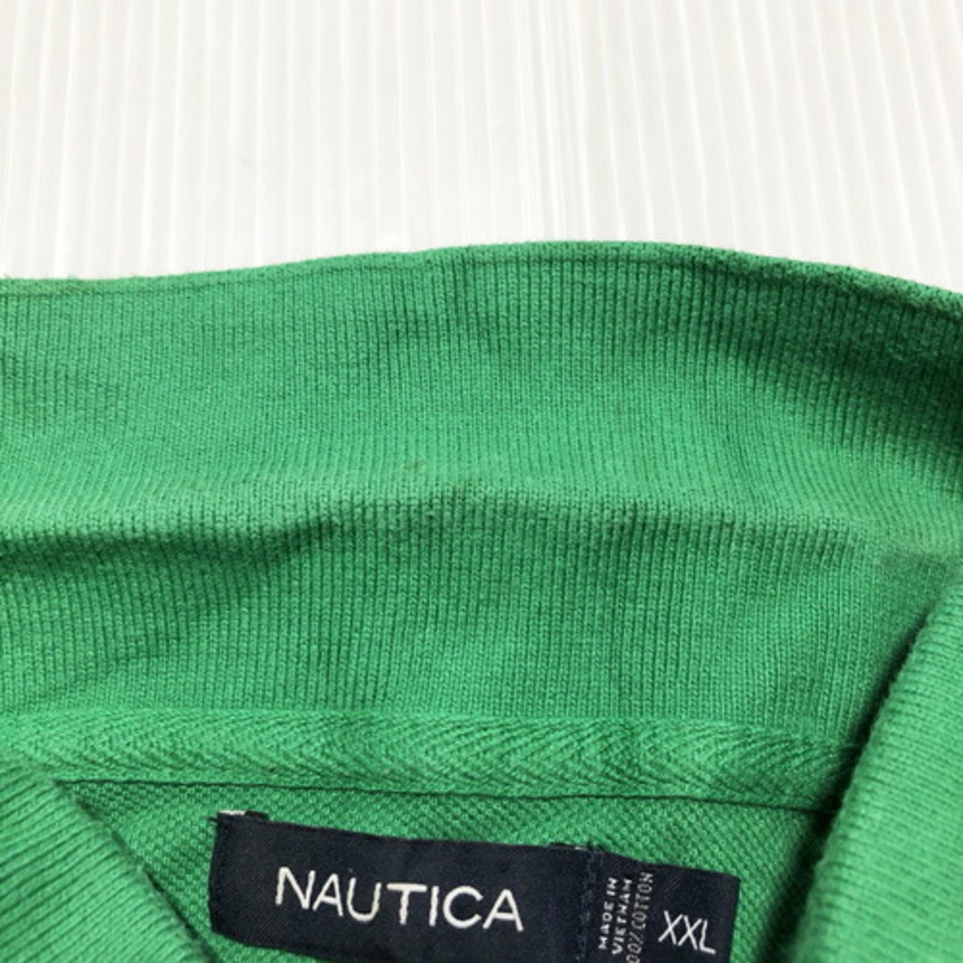 NAUTICA(ノーティカ)のノーティカ/NAUTICA ボーダー柄 鹿の子 ポロシャツ 半袖 ワンポイント　サイズ:XXL グリーン×ダークネイビー×ライトブルー古着 【中古】 メンズのトップス(ポロシャツ)の商品写真