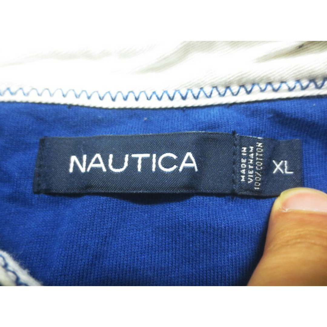 NAUTICA(ノーティカ)のノーティカ/NAUTICA ポロシャツ 半袖 ライン入り 刺繍・ワッペン付き サイズ:XL ブルー系×ホワイト古着 【中古】【BIG SIZE/ビッグサイズ】 メンズのトップス(ポロシャツ)の商品写真