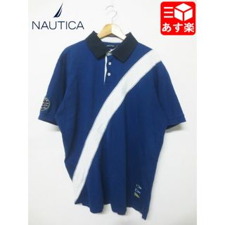 ノーティカ(NAUTICA)のノーティカ/NAUTICA ポロシャツ 半袖 ライン入り 刺繍・ワッペン付き サイズ:XL ブルー系×ホワイト古着 【中古】【BIG SIZE/ビッグサイズ】(ポロシャツ)