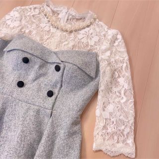 ローブ(ROBE)のROBE de FLEURS サマーツイードフレアミニドレス S グレー(ミニドレス)