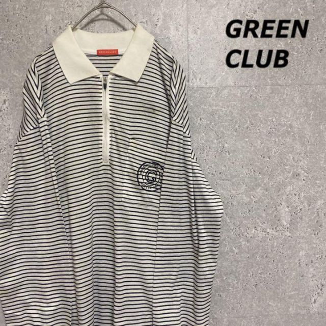 90s グリーンクラブ　ポロシャツ　ハーフジップ　鹿の子　メンズ　ボーダー