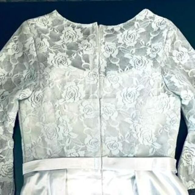 結婚式 お呼ばれ レース グレー ワンピース Aライン イブニング ドレス XL レディースのフォーマル/ドレス(ロングドレス)の商品写真