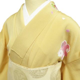 小紋 着物  正絹 カジュアル 縮緬 ちりめん 桜 菊 L A826-11