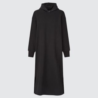 ユニクロ(UNIQLO)の【UNIQLO】スウェットフーデッドワンピース（長袖）XL ブラック　完売品(ロングワンピース/マキシワンピース)