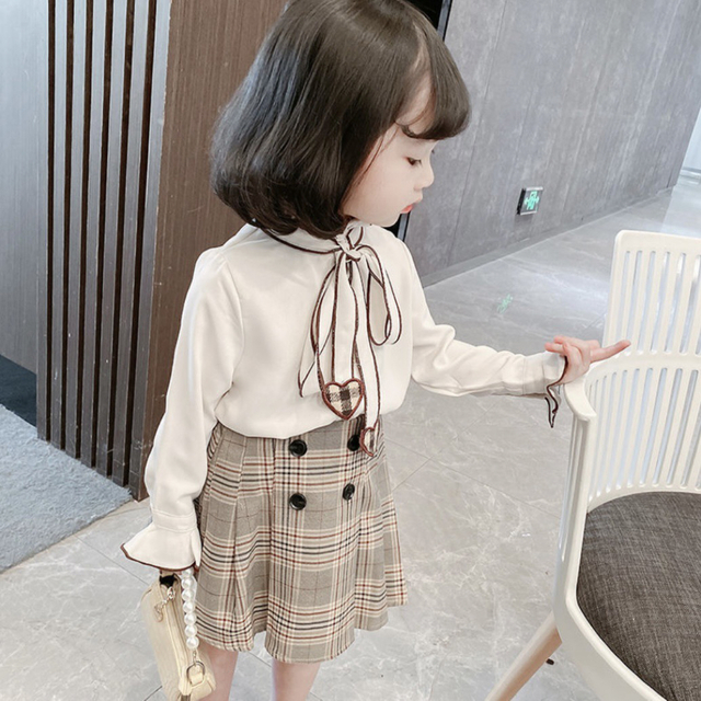 110 キッズ  女の子 ハートリボン チェックスカート セット 制服 子供服