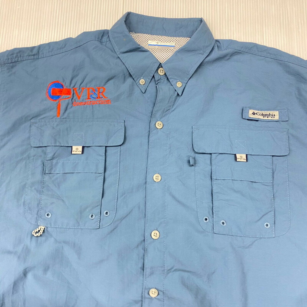 コロンビア Columbia PFG ショートスリーブ ボタンダウン シャツ 刺繍 半袖 サイズ：L ブルーグレー系【OMNI-SHADE】【Performance Fishing Gear】