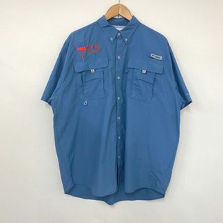 コロンビア(Columbia)のコロンビア Columbia PFG ショートスリーブ ボタンダウン シャツ 刺繍 半袖 サイズ：L ブルーグレー系【OMNI-SHADE】【Performance Fishing Gear】古着 【中古】(シャツ)