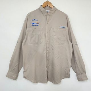 コロンビア(Columbia)のコロンビア Columbia PFG ボタンダウン リップストップ 刺繍 シャツ 長袖 サイズ：L ベージュ【OMNI-SHADE】【Performance Fishing Gear】古着 【中古】(シャツ)