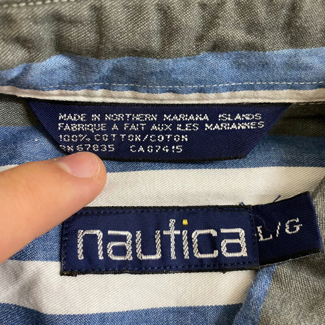 NAUTICA(ノーティカ)のノーティカ nautica ボタンダウンシャツ 長袖 マルチストライプ サイズ：L カーキ×ブルー×ホワイト×イエロー 【中古】 メンズのトップス(シャツ)の商品写真