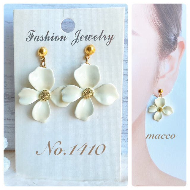 フラワーピアスNo.1410 ハンドメイドピアス handmade pierce www.jaiba