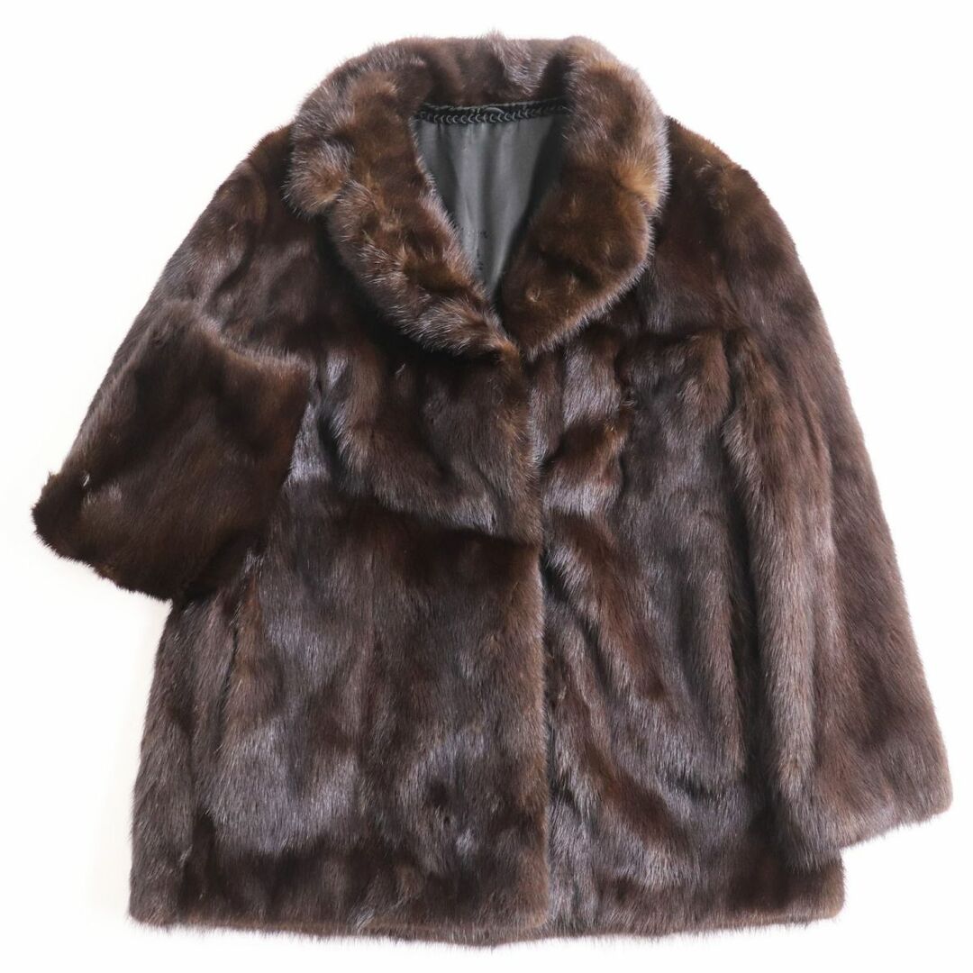 極美品 MINK ミンク 裏地花柄刺繍入り 逆毛切り替え 本毛皮ショート