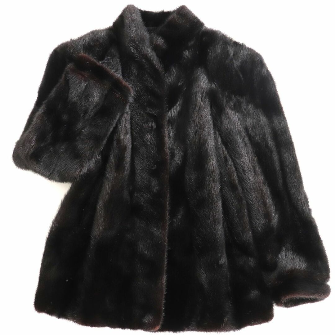 極美品◇MINK ミンク 逆毛 本毛皮コート ブラック 15 毛質艶やか