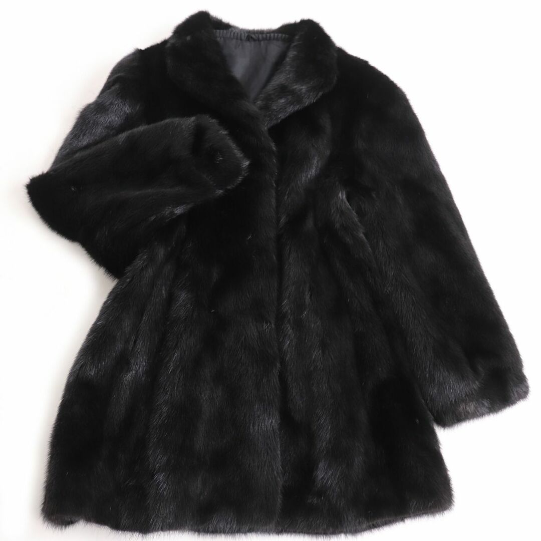 毛並み極美品●MINK ミンク 本毛皮コート ブラック 大きめサイズ15号 毛質艶やか・柔らか◎