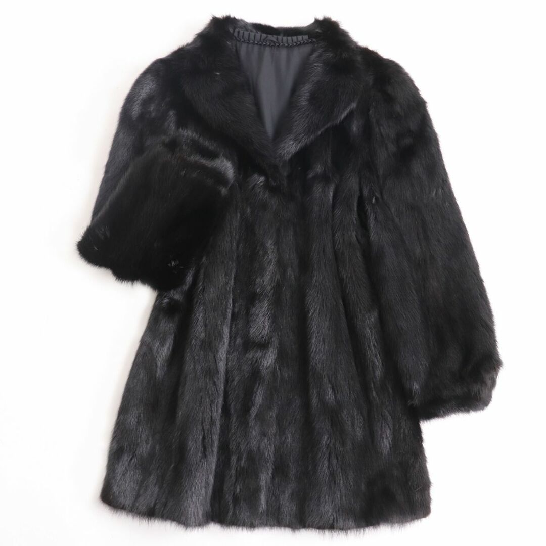 極美品★MG sable MINK ミンク  本毛皮コート ダークブラウン(ブラックに近い）　15号　毛質艶やか・柔らか◎