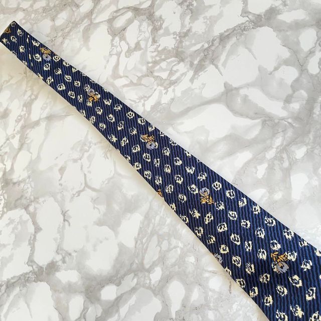 セリーヌ ネクタイ 花柄 バラ ネイビー ドット シルク スペイン製 美品