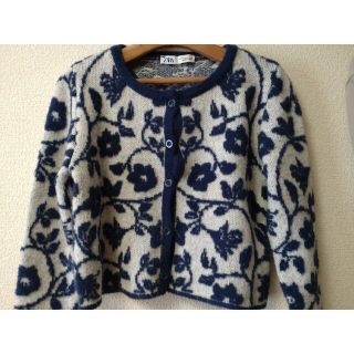 ザラ(ZARA)のZARA★フラワーカーディガン　ネイビー(カーディガン)