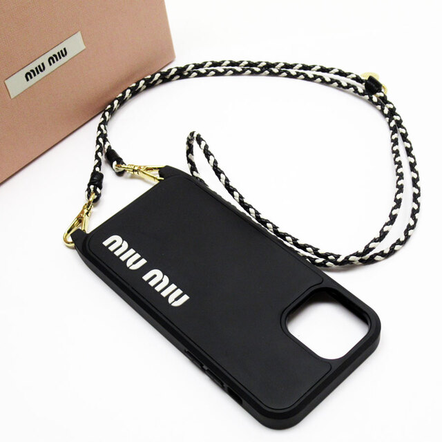 ミュウミュウ MIUMIU スマートフォンケース iPhone 12/12 Pro ケース プラスチック/レザー ブラック×ホワイト レディース 5ZH138 送料無料 h28971f