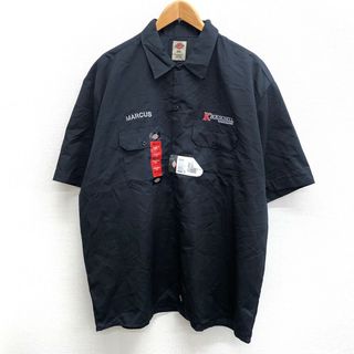 ディッキーズ(Dickies)の【Deadstock】ディッキーズ Dickies ショートスリーブ ワーク シャツ 無地 半袖 刺繍 サイズ：2XL ブラック【新古品】 デッドストック 新古品(シャツ)