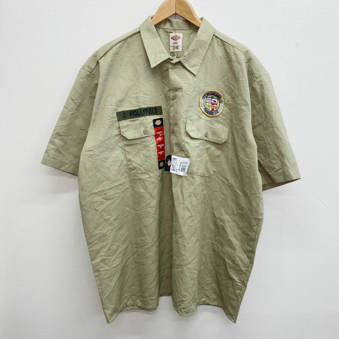 【Deadstock】ディッキーズ Dickies ショートスリーブ ミリタリー風 ワーク シャツ 無地 半袖 ワッペン サイズ：2XL ベージュ【新古品】 デッドストック 新古品