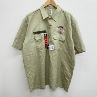 ディッキーズ(Dickies)の【Deadstock】ディッキーズ Dickies ショートスリーブ ミリタリー風 ワーク シャツ 無地 半袖 ワッペン サイズ：2XL ベージュ【新古品】 デッドストック 新古品(シャツ)